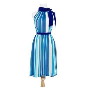 MODCLOTH Flowy Fantasy A-Line Hi-Low Halter Dress Blue Striped Size XS